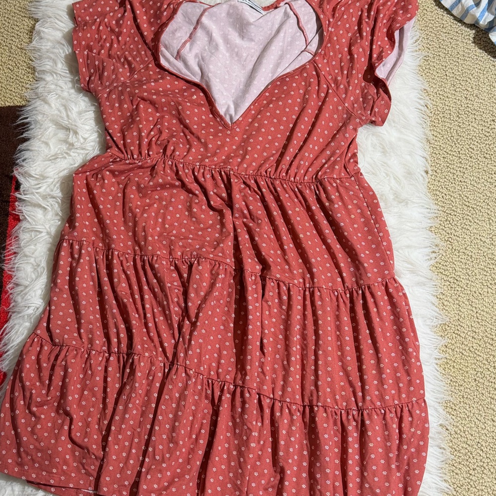 Urban Outfitters XL Muted Red Floral Dot Dress Tiered Skirt